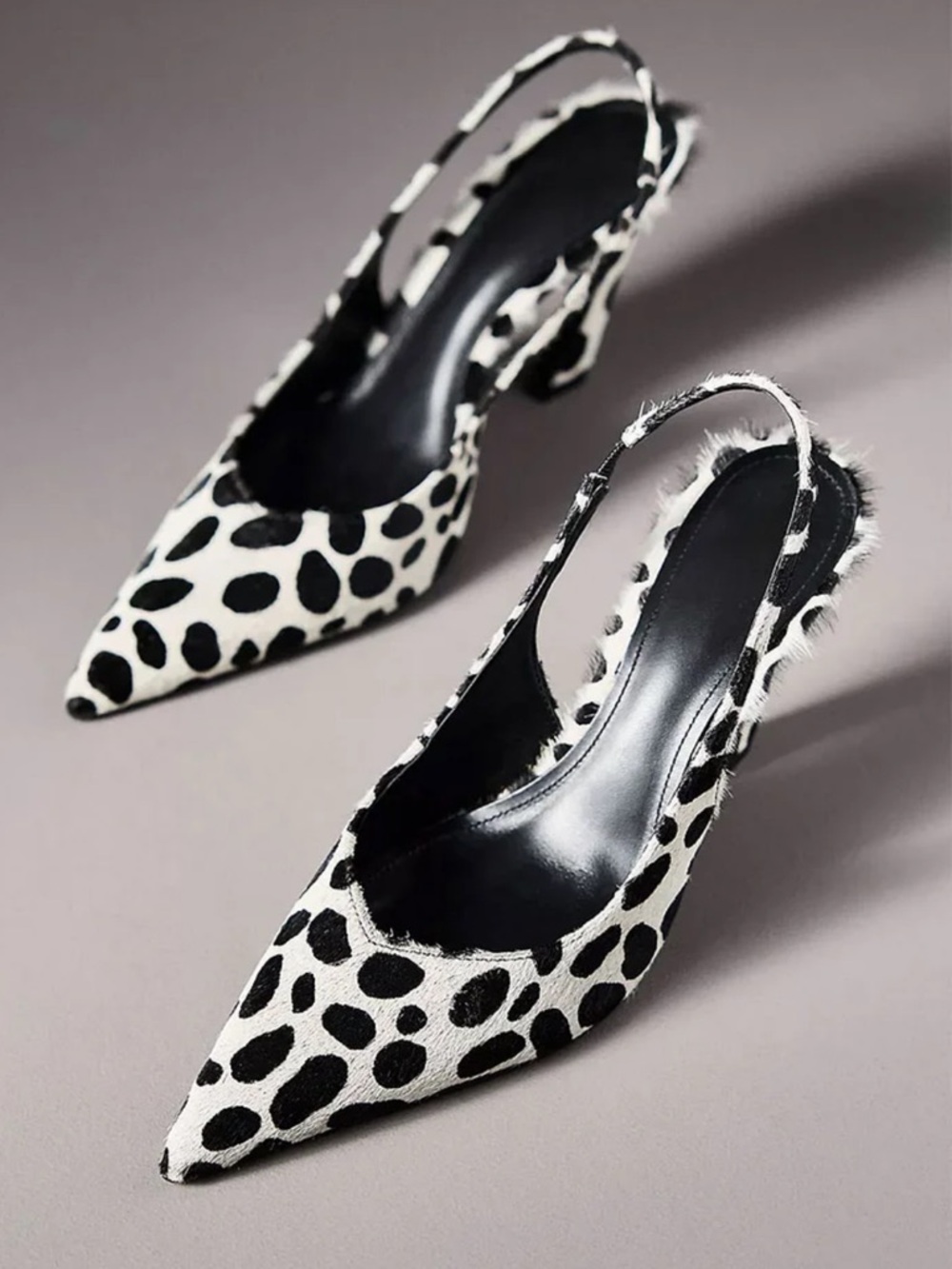 XYD Black & White Dalmatian-Print Slingback Pointed Pumps